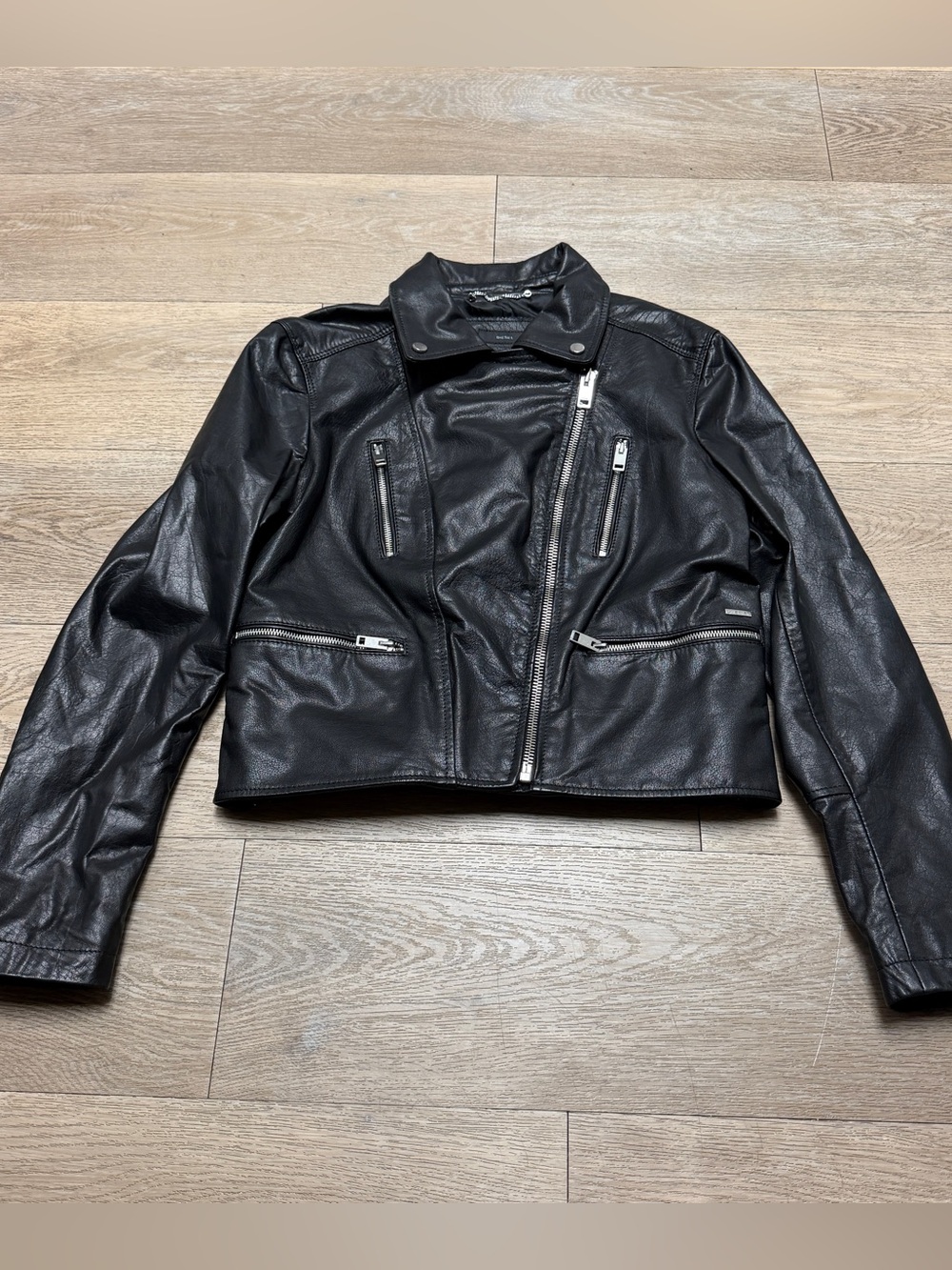 🕶️ Diesel Black Buffalo Hide Leather Moto Jacket Women's L Asymmetric